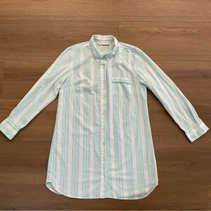Victoria's Secret Mint Green Striped  button Up Pajama Shirt Dress Womens Size M